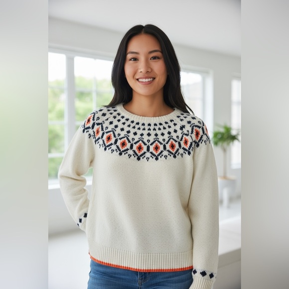 Allegra K - NWT - Cream and Orange Patterned Sweater - Picture 1 of 3